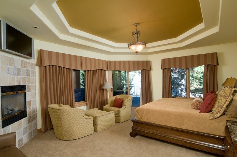 dormitorio moderno paredes color otoño acogedor cortinas ideas