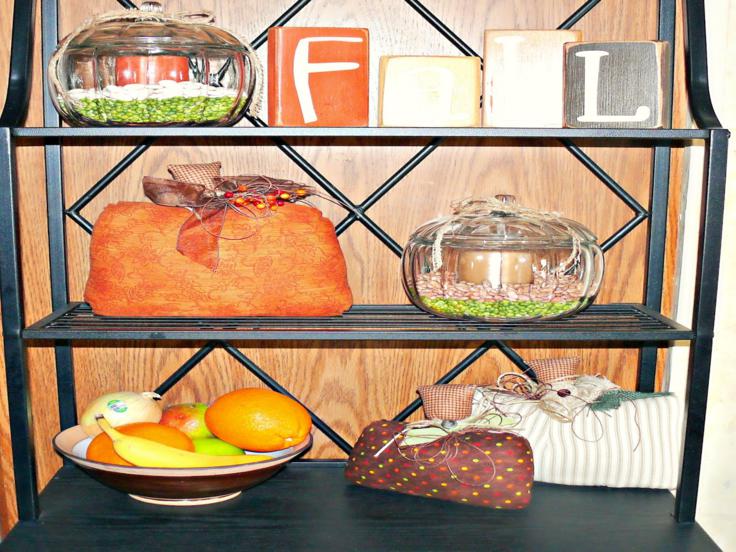 estante cocina adornos otoño frutas