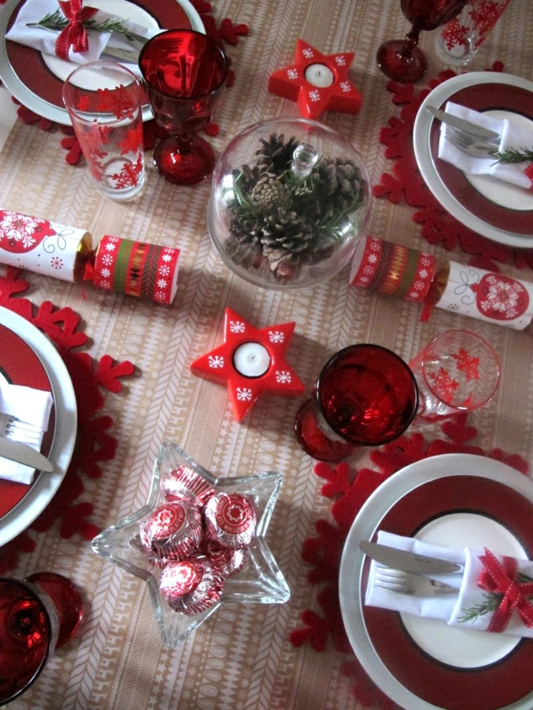 estrella roja vela mesa deco