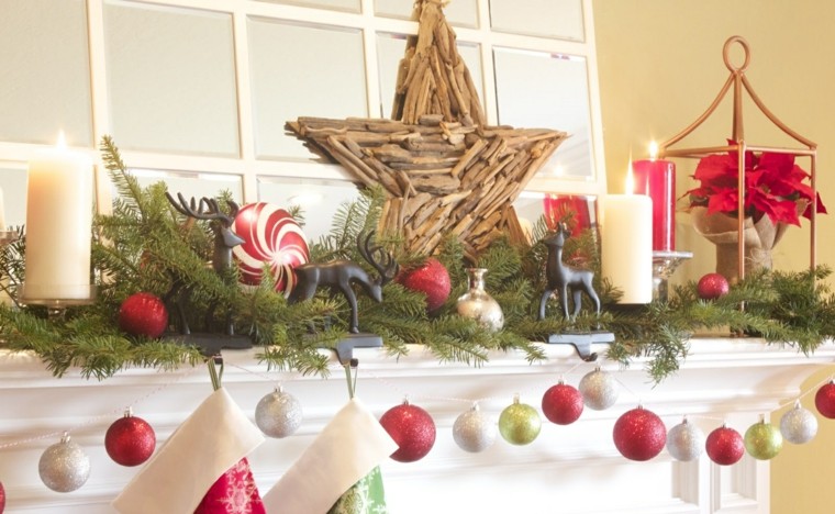 estrellas de navidad decorando casa chimenea madera ideas