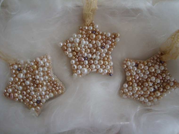 estrellas navidad perlas blanco oro ideas
