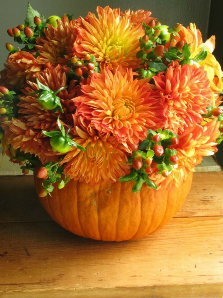 flores otoño decoración calabaza