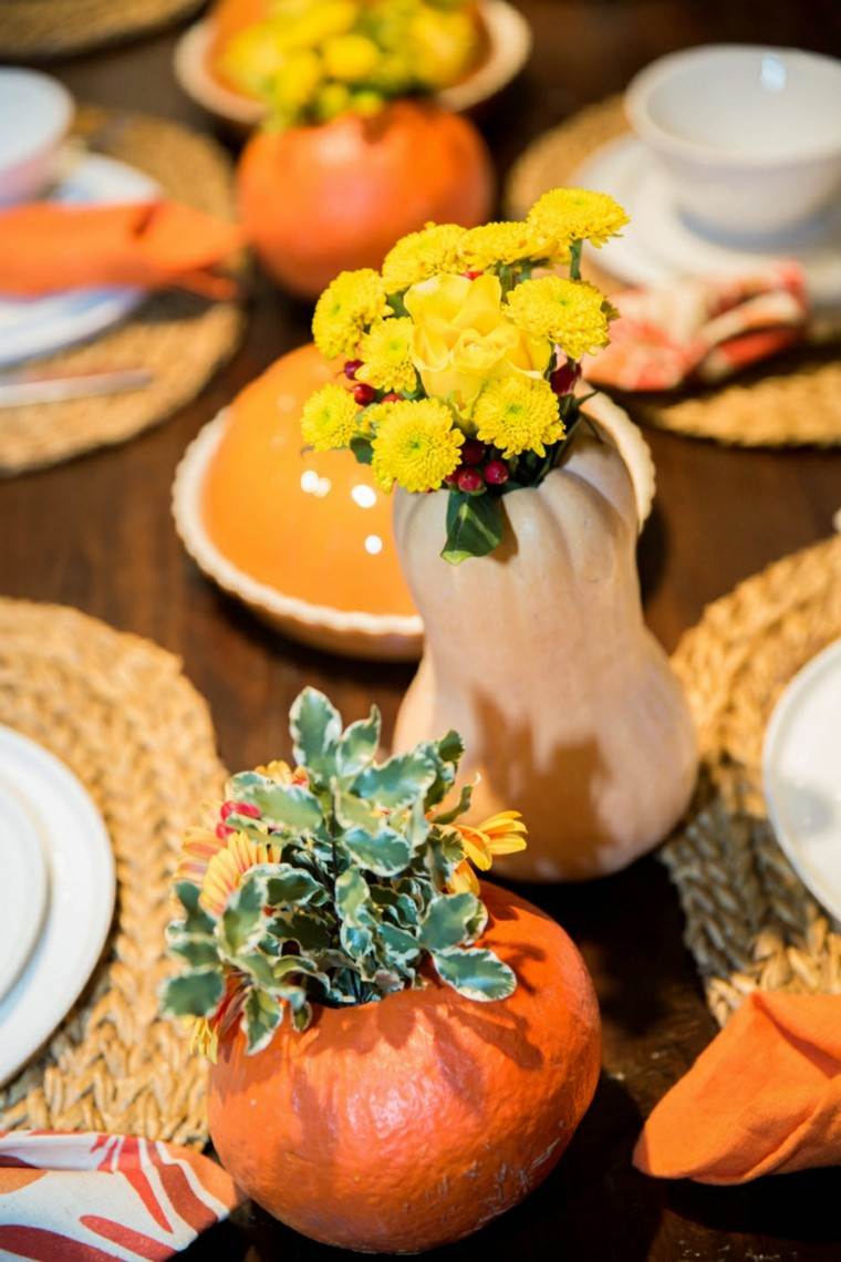 fotos flores otono decorar mesa casa calabazas ideas