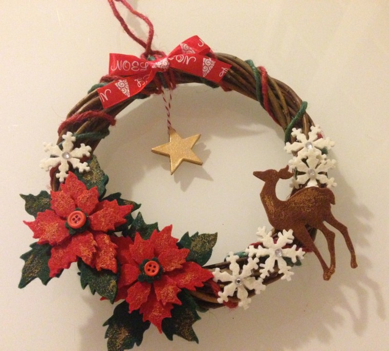 guirnalda navideña con reno y copos de nieve de tela guirnalda navidad flores reno estrella ideas