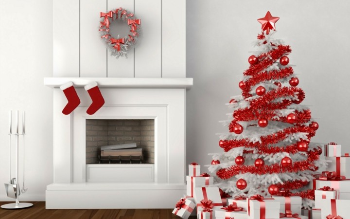 diseño navidad blanca adornos rojos