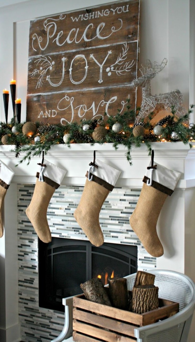 cartel amplio navidad decoracion rusticas chimenea cartel
