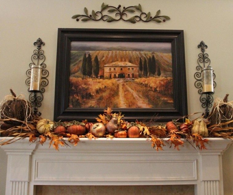 otoño chimeneas decoracion espigas cuadro