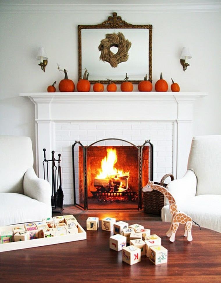 otoño chimeneas decoracion juguetes jirafa