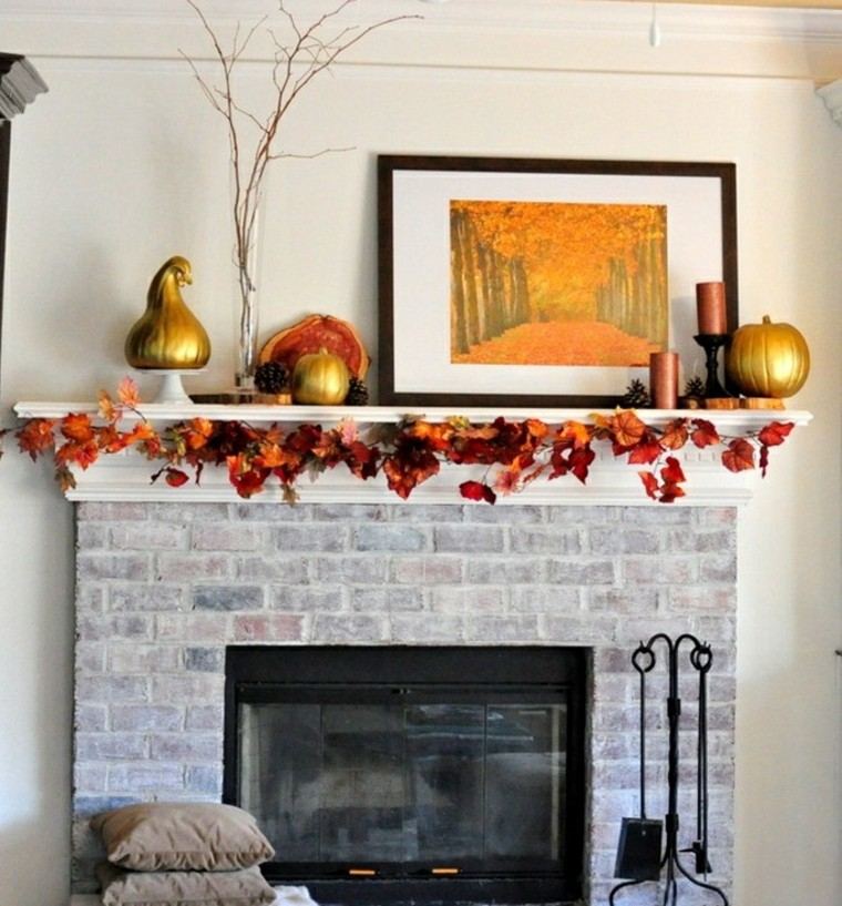 otoño chimeneas decoracion ramas dorado