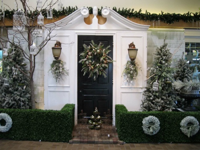 porche puerta de entrada ideas decoracion navidena arboles blancos ideas