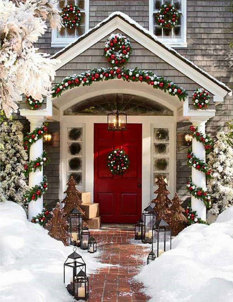 porche puerta de entrada ideas decoracion navidena arboles navidad ideas