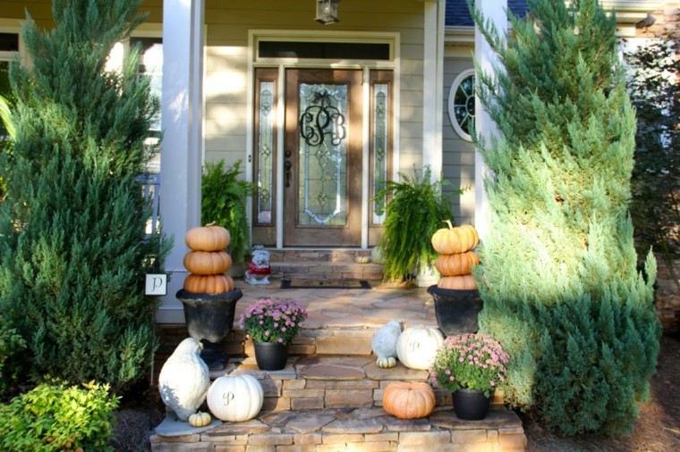 porches decoracion otoño puerta cristal plantas