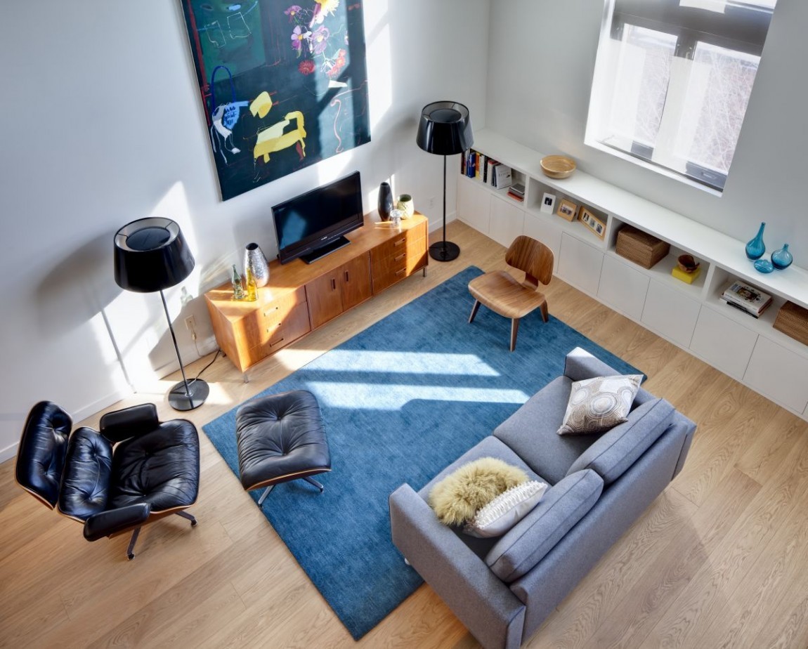 Beauparlant Design salon alfombra azul ideas