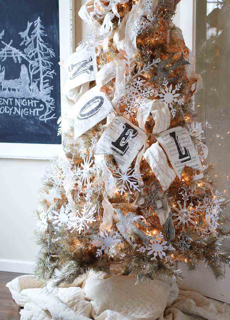 arbol de navidad decoracion lazo oro blanco ideas