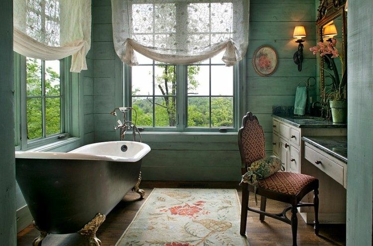 bañeras negras cuadros jardines cortinas