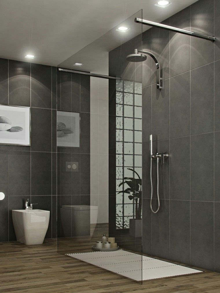 baños modernos con ducha led grises