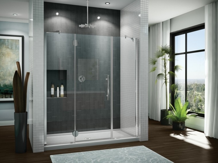 baños modernos con ducha lluvia cristales