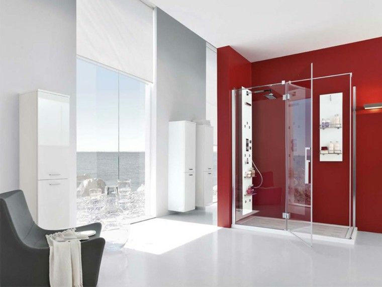 baños modernos con ducha rojo blanco