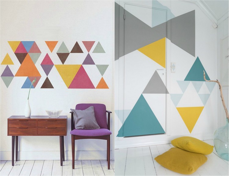 bonita decoracion de paredes triangulos colores