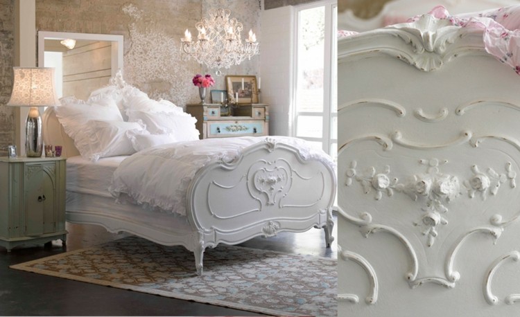 bonito diseño cama shabby blanca