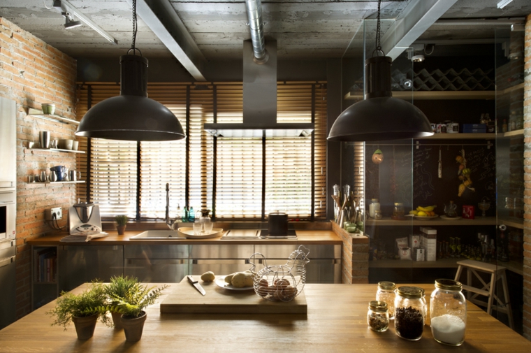 cocina industrial ladrillos variantes madera