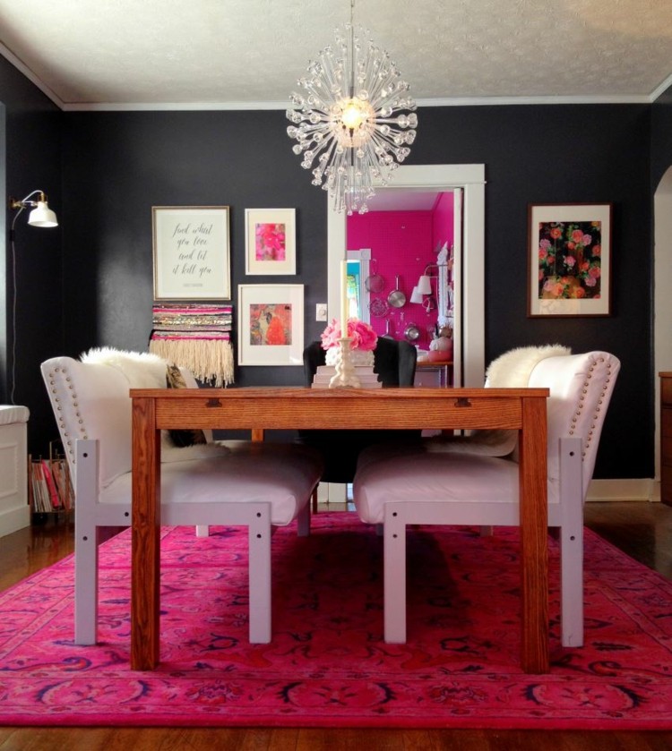 comedor ideas elegir forma color alfombra rosa vibrante moderna