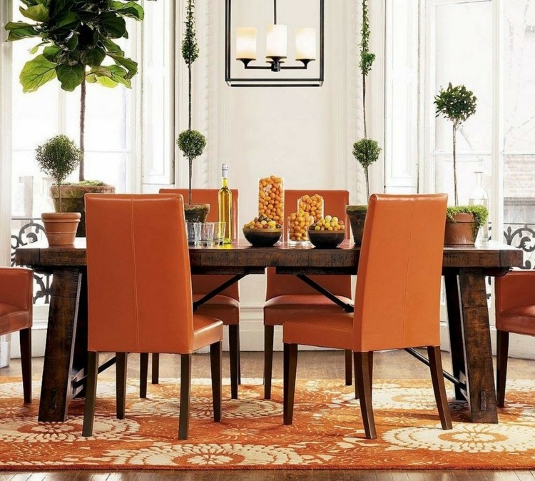 comedor ideas elegir forma color alfombra sillas naranja moderno