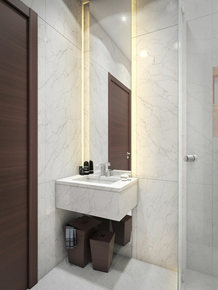 cuarto baño deseño estilo diferente grises led