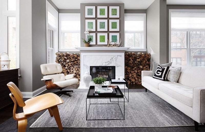 salón moderno con lugar para la madera decoración de salones chic moderno ideas