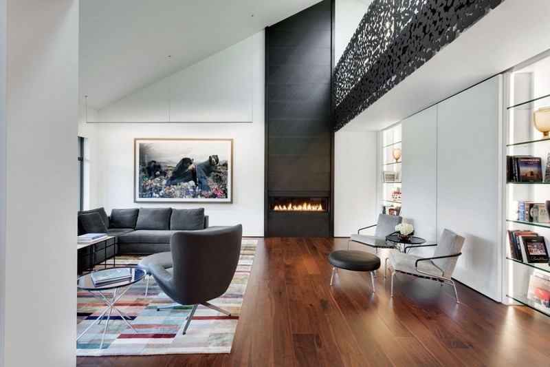 chimenea en el salón elegante y amplio decoración de salones chimenea moderna ideas