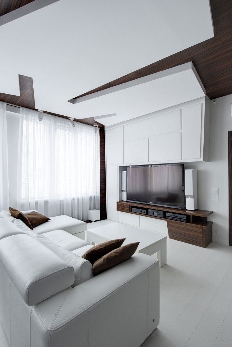 tele grande en el salón moderno decoración de salones cortinas sofa blancos ideas