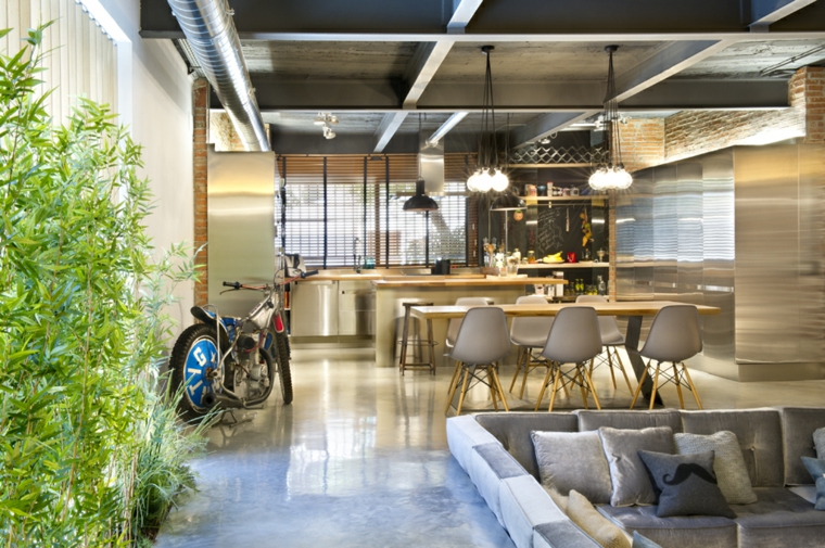 decoracion industrial grises bicicletas bambu