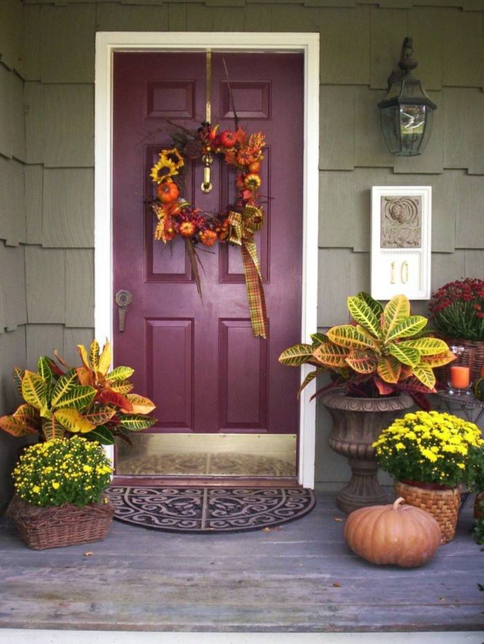 decoracion porche otono puerta bonito plantas ideas