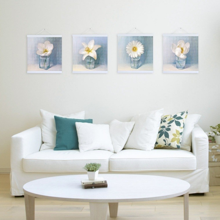 decoracion salones modernos sofa blanca cuadros ideas