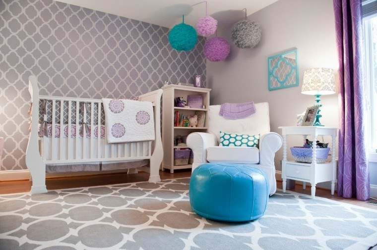habitaciones de bebe ideas niña colorido grises
