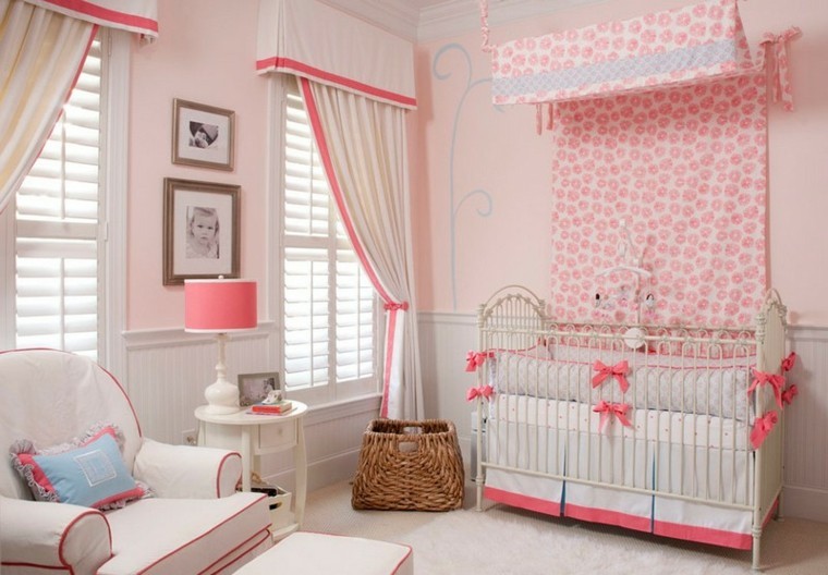 habitaciones de bebe ideas niña rosa textiles