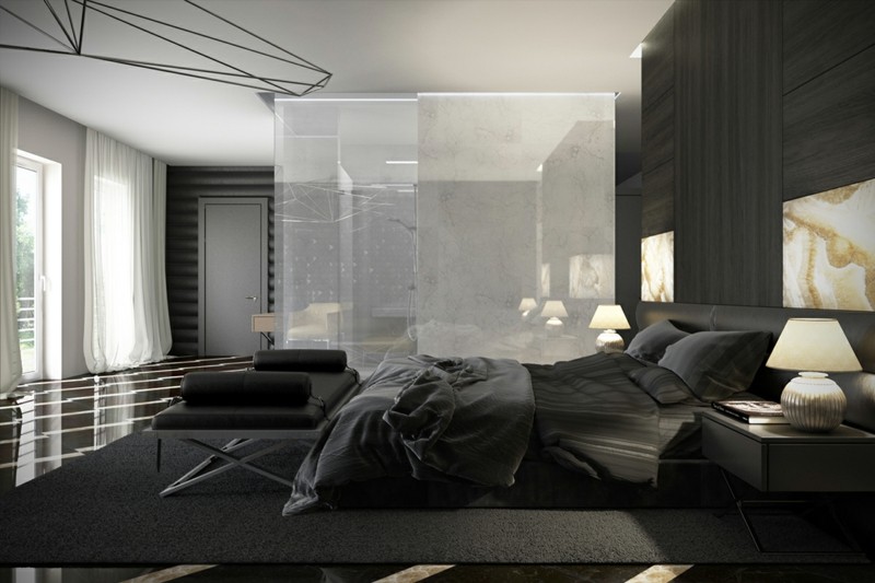 ideas decoración dormitorio diseno negro moderno