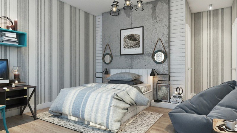 ideas decoracion dormitorio papel pared gris moderno