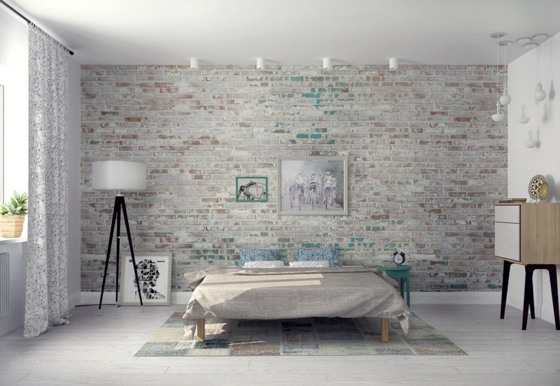 ideas decoracion dormitorio pared ladrillo moderno
