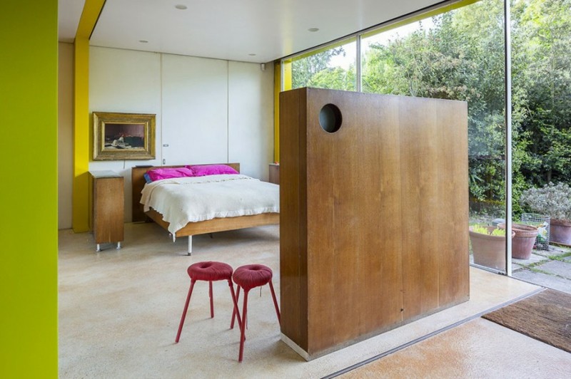 ideas decoracion dormitorio pared separadora madera moderno