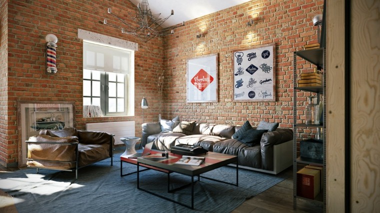 ladrillos paredes estilo estudio muebles