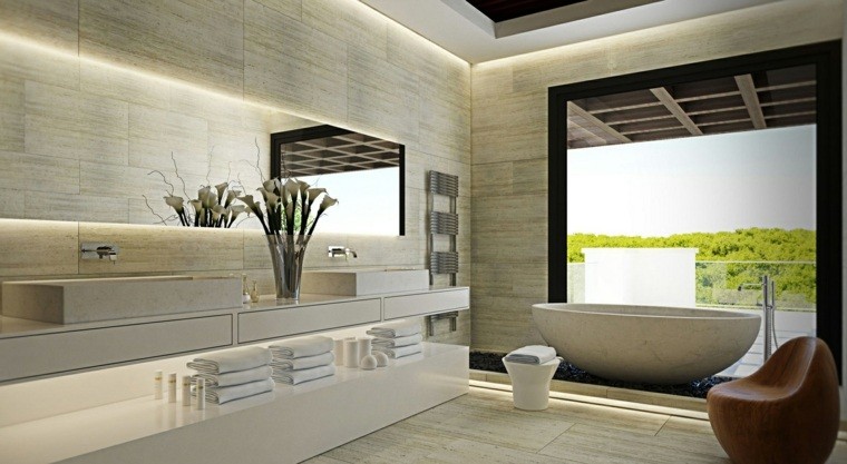 marmol sala baño flores madera