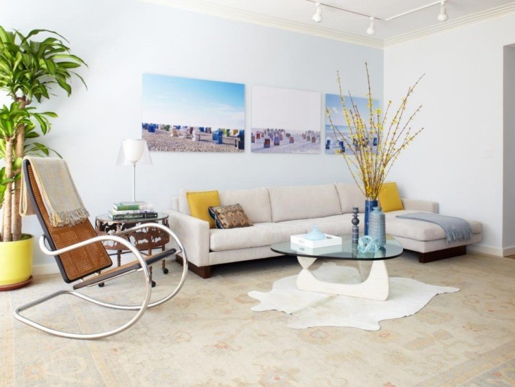 muebles de salon blanco sofa mesa cristal ideas