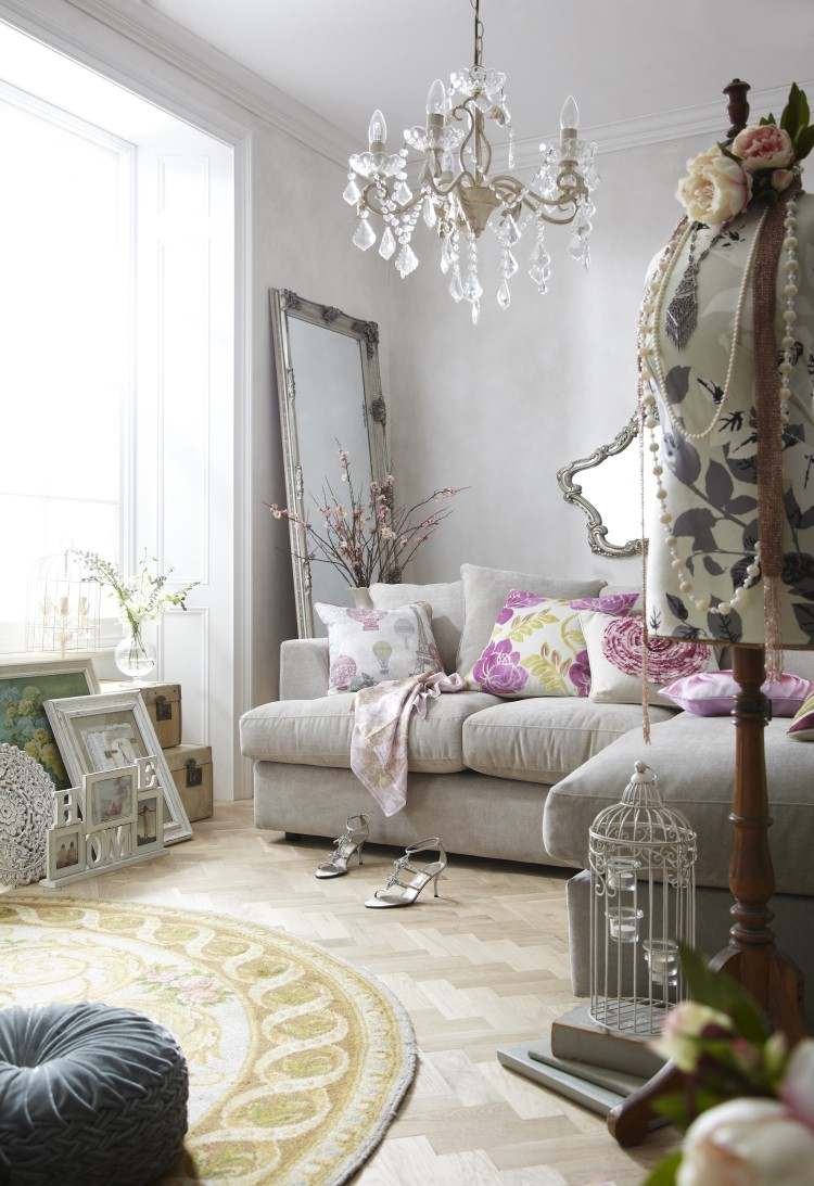 muebles de salón estilo shabbi chic vintage espejo grande ideas