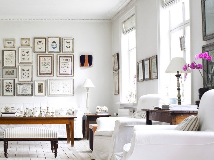 muebles salon blanco cuadros pared ideas