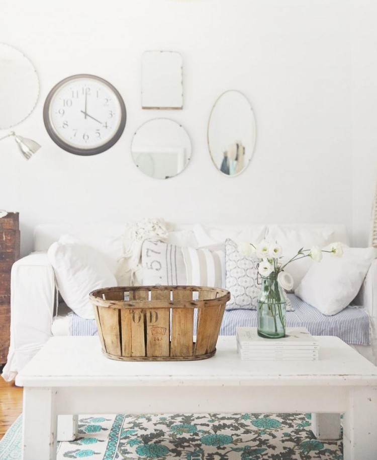 muebles salon estilo shabbi chic vintage alfombra colores ideas