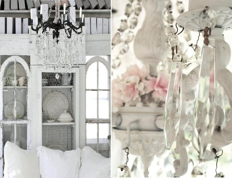muebles salon estilo shabbi chic vintage candelabro lagrimas ideas