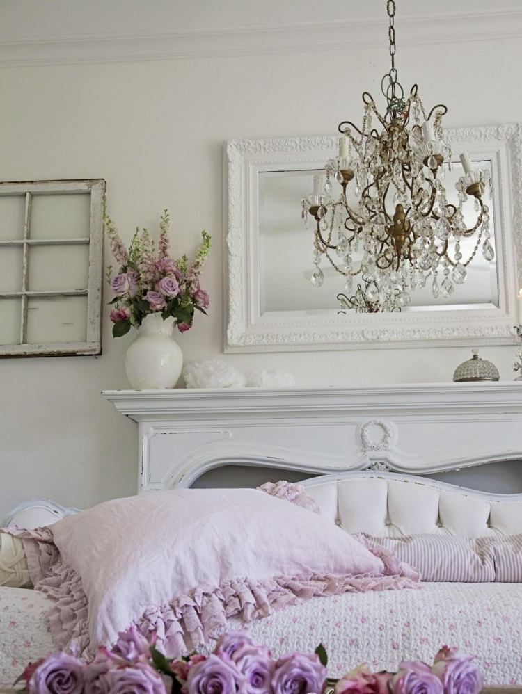 muebles salon estilo shabbi chic vintage espejo blanco ideas