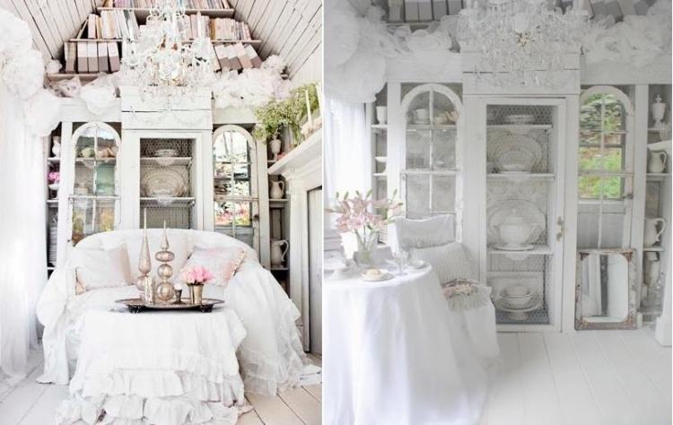 muebles salon estilo shabbi chic vintage flores frescas ideas
