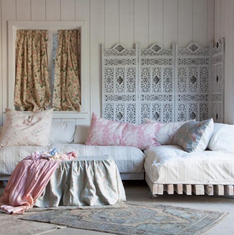 muebles salon estilo shabbi chic vintage separador madera ideas
